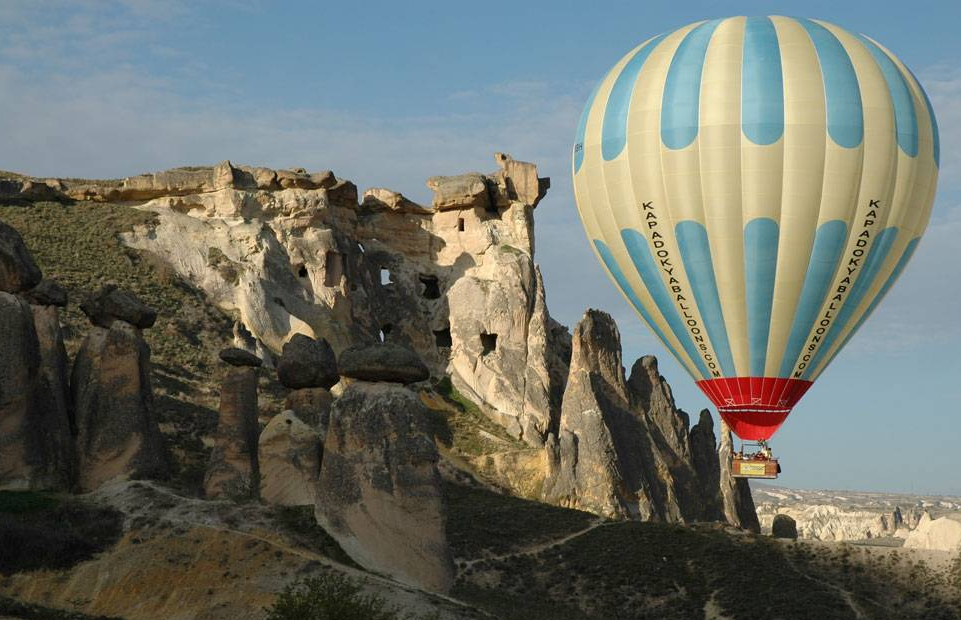 Kapadokya Balloons flying over Cappadocia valleys