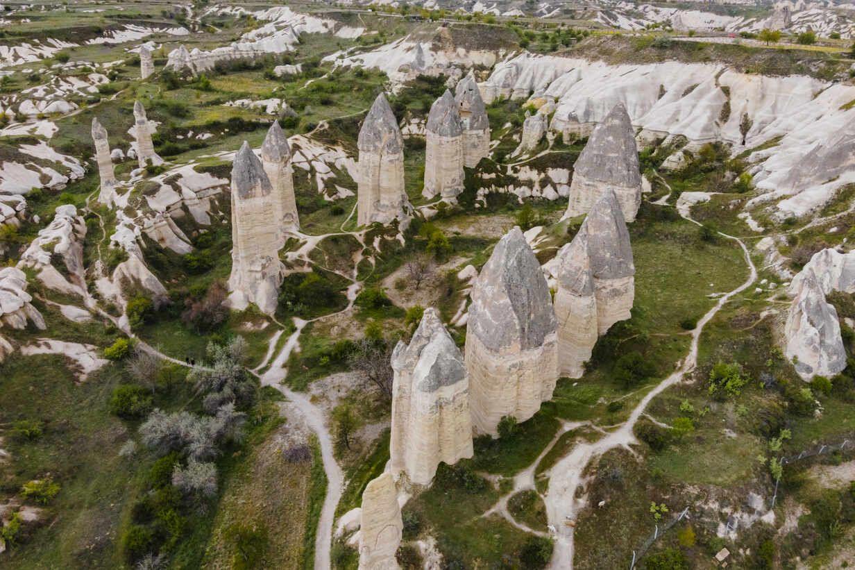 Cappadocia fairy chimneys aerial view landscape Turkey