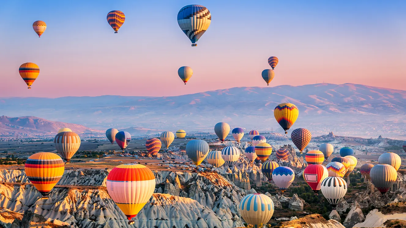 Colorful hot air balloons Cappadocia sky Turkey