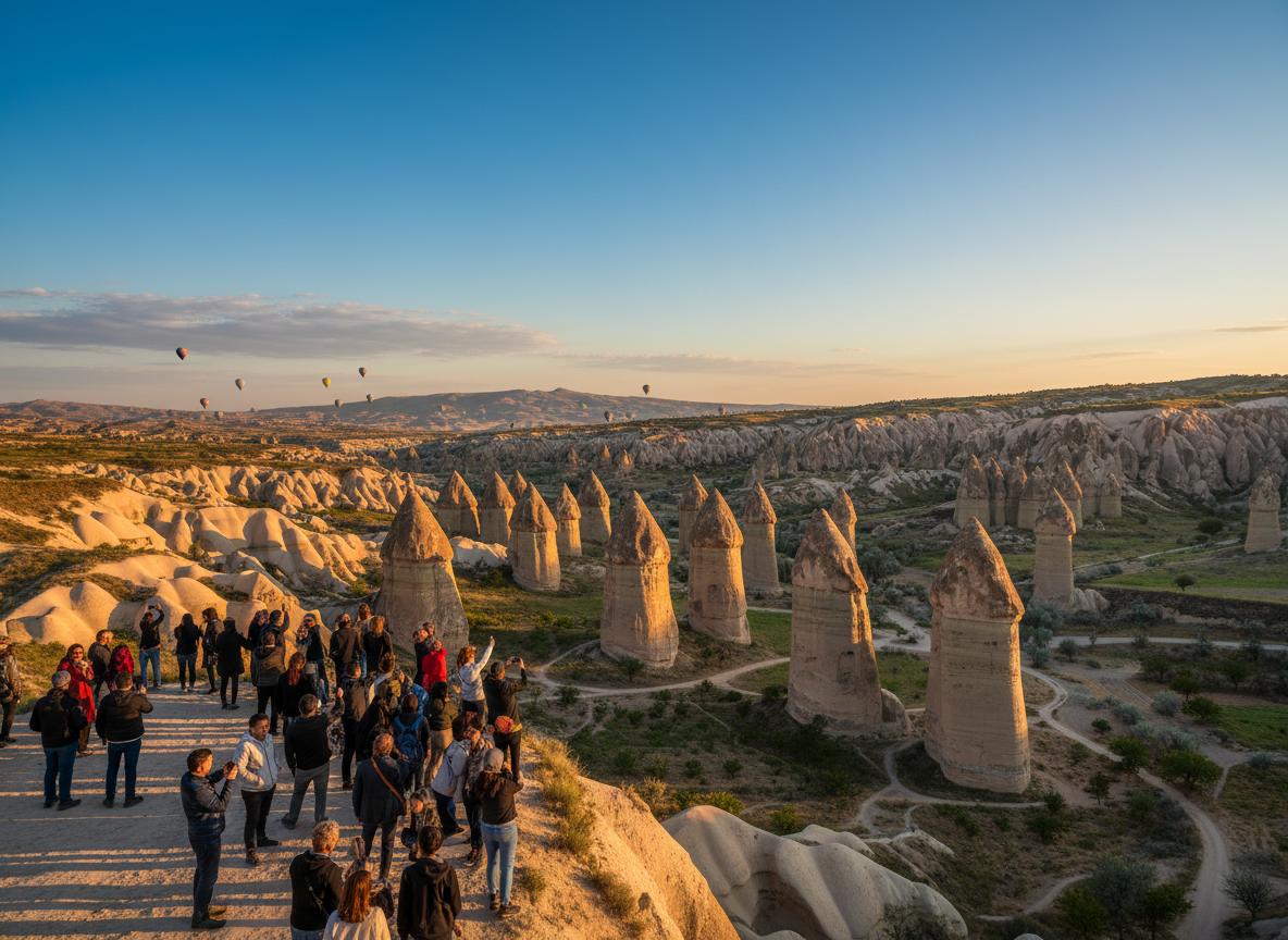 Cappadocia Love Valley panoramic view with tourists
