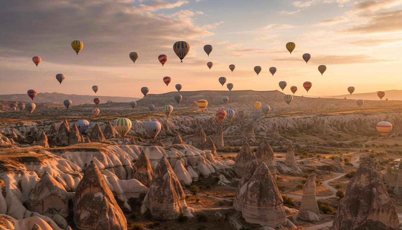 Cappadocia sky filled with hot air balloons near Avanos