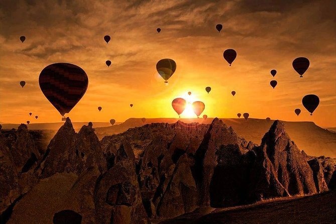 Colorful hot air balloons over Cappadocia during festival season