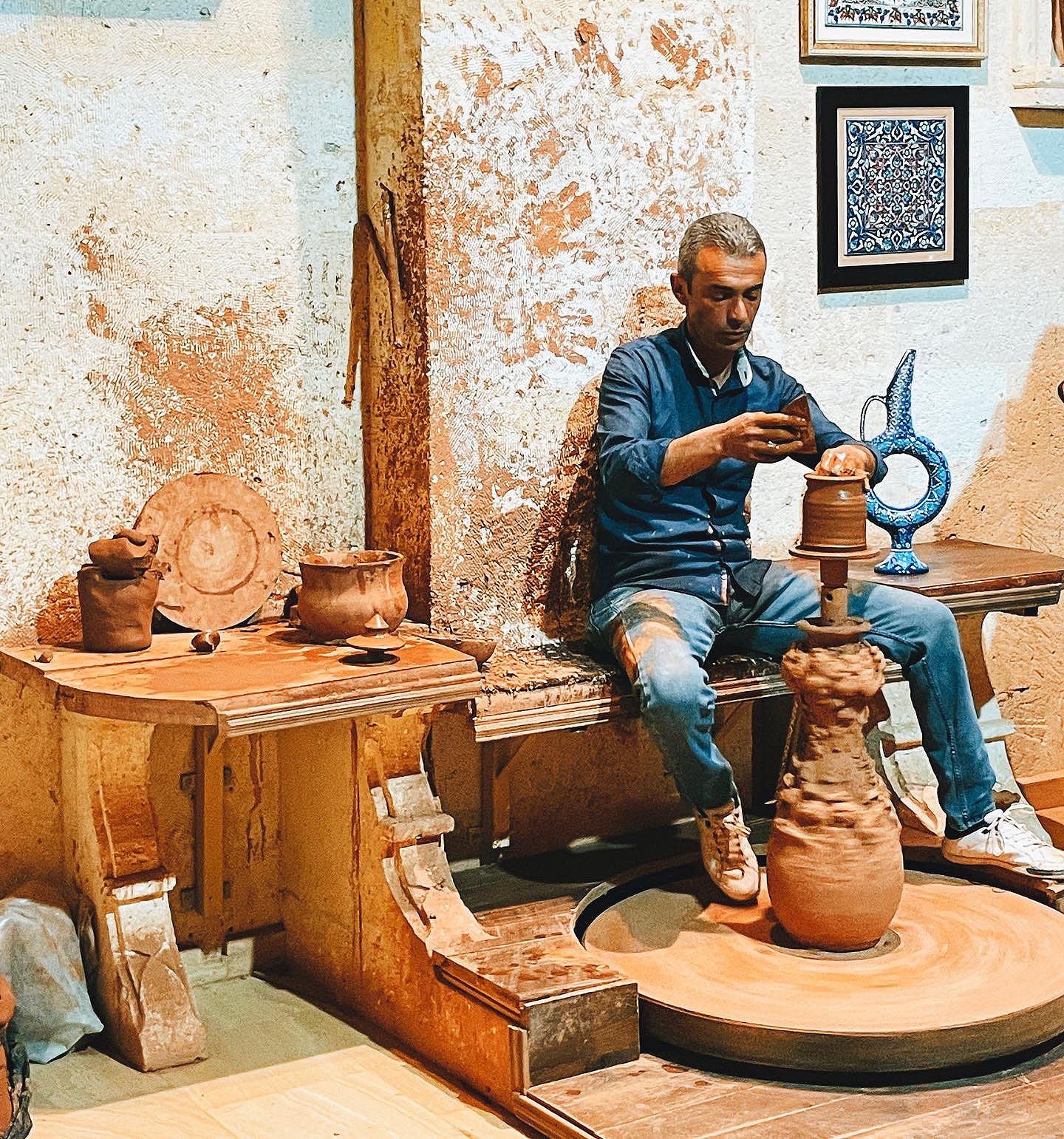 Close view of local clay pottery making in Cappadocia